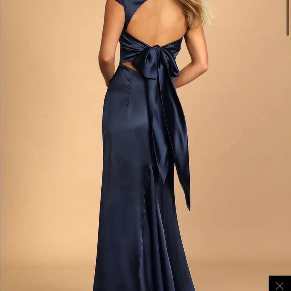 Naby blue gown with bow in back-wedding guest/ bridesmaid